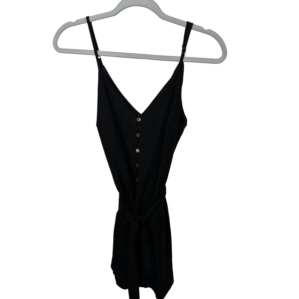 She + Sky Black Button Down Romper Sleeveless V-Neck‎ Waist Tie Size M NEW